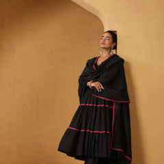 Khushal K Women Cotton Kurta and Palazzo With Dupatta Set - Black