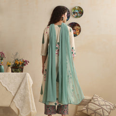 Khushal K Women Floral Printed Regular Pure Cotton Off-White Kurta & Palazzo With Dupatta