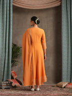 Floral Embroidered V-Neck Thread Work A-Line Kurta With Trousers And Dupatta