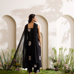Khushal K Women Cotton Kurta And Palazzo With Dupatta Set - Black
