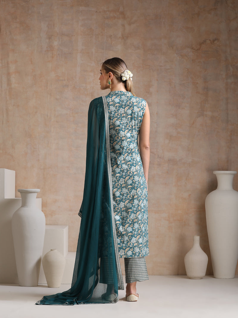 Women Ethnic Motifs Printed Regular Pure Cotton Kurta with Palazzos & With Dupatta