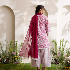Khushal K Women Cotton Kurti And Farshi Salwar  With Dupatta Set - Maroon