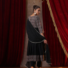 Khushal K Women Cotton kurta and palazzo with dupatta set - Black