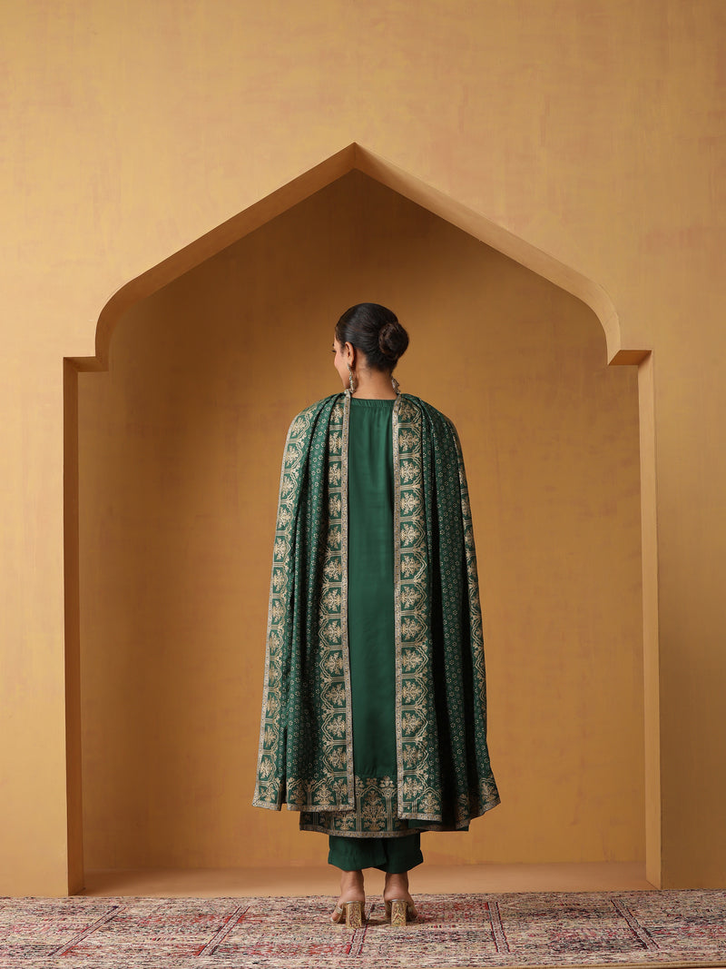 Khushal K Ethnic Motifs Embroidered Zari Notch Neck Straight Kurta set