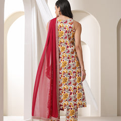 Khushal K Floral Printed V-Neck Pure Cotton Straight Kurta set
