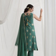 Foil Printed Sweetheart Neck Kurta With Trousers & Dupatta
