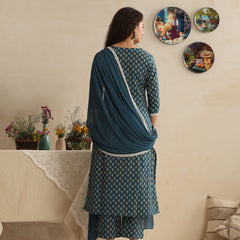 Khushal K Women Floral Printed Regular Pure Cotton Kurta & Palazzo With Dupatta