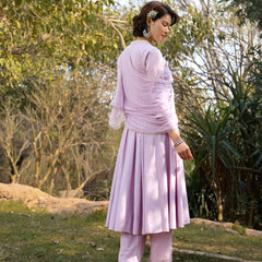 Khushal K Women Cotton Kurta and Palazzo With Dupatta Set - Lavender