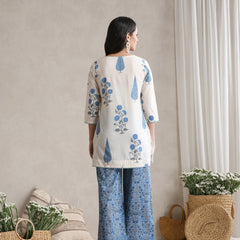 Floral Printed Cotton V-Neck Tunic With Palazzo Co-Ords