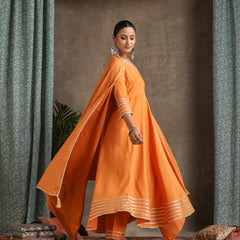 Floral Embroidered V-Neck Thread Work A-Line Kurta With Trousers And Dupatta