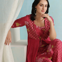 Floral Printed Layered Cord Set With Jacket