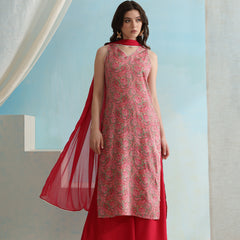 Paisley Printed V-Neck Sleeveless Kurta with Palazzos & With Dupatta