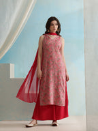 Paisley Printed V-Neck Sleeveless Kurta with Palazzos & With Dupatta