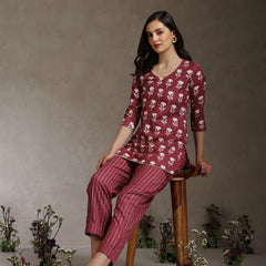 Floral Printed V-Neck Cotton Cord Set