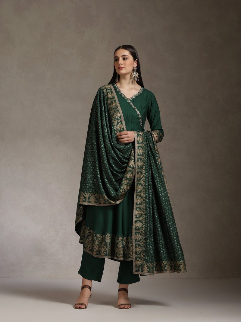 Khushal K Floral Printed Anarkali Thread Work Kurta set