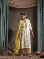 Floral Printed Pure Cotton Straight Kurta With Palazzos And Dupatta