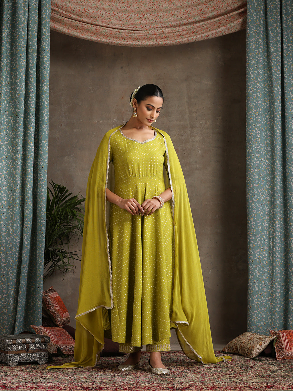 Sweet Heart Neck Anarkali Kurta with Palazzos & With Dupatta