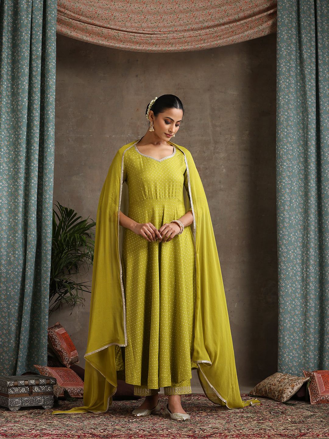 Sweet Heart Neck Anarkali Kurta with Palazzos & With Dupatta