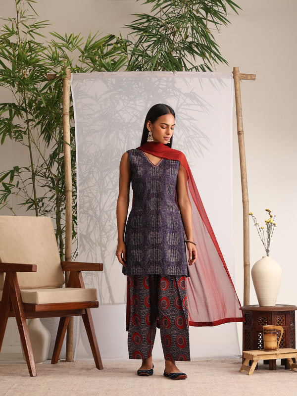 Khushal K Women Cotton kurti and Farshi Salwar with dupatta set - Blue