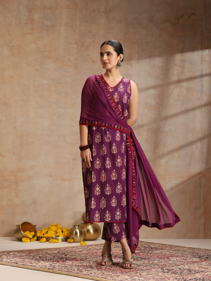Women Ethnic Motifs Printed Regular Pure Cotton Kurta with Trousers & Dupatta