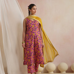 Khushal K Women Cotton Kurta Palazzo Dupatta Set - Pink