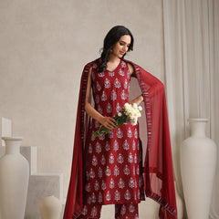 Khushal K Floral Printed V-Neck Pure Cotton Kurta set