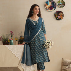 Khushal K Women Floral Printed Regular Pure Cotton Kurta & Palazzo With Dupatta