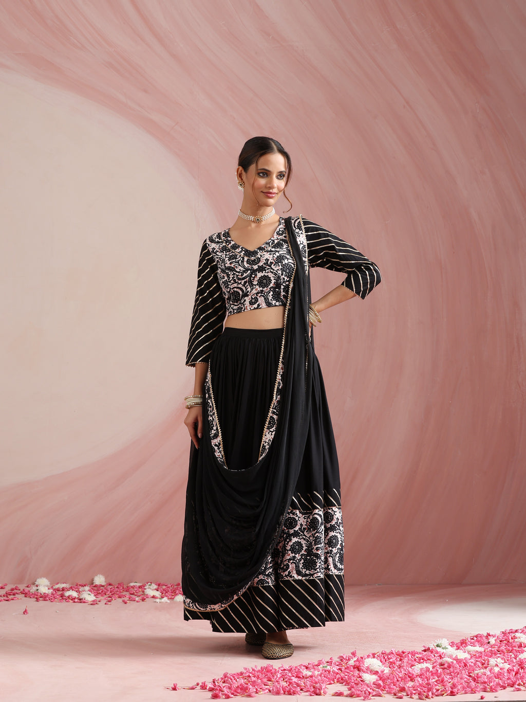 Floral Printed Gotta Patti Ready to Wear Lehenga & Choli With Dupatta