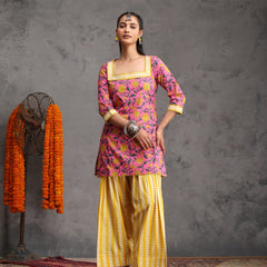 Khushal K Women Cotton Kurta Farsi Salwar Set - Pink