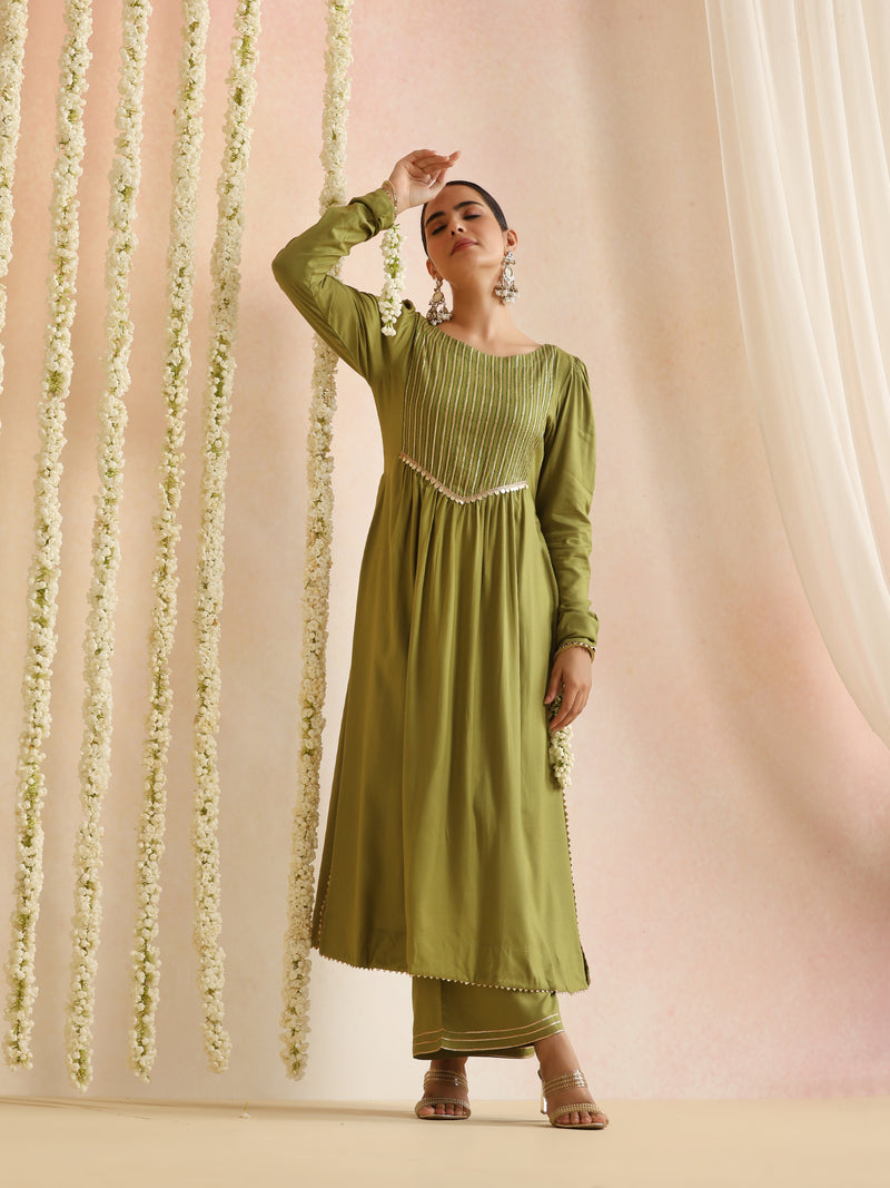 Women Woven Design Self Design Kurta with Palazzos