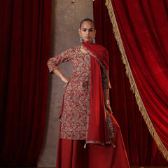 Khushal K Women Cotton kurta and palazzo with dupatta set - Rust