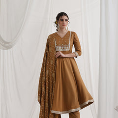 Khushal K Ethnic Motifs Brown  Anarkali Sequinned Kurta set