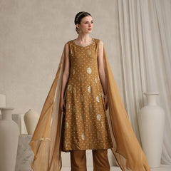 Embroidered Panelled Anarkali Kurta With Trouser & Dupatta
