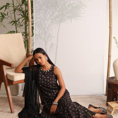 Khushal K Women Cotton kurta and palazzo with dupatta set - Black