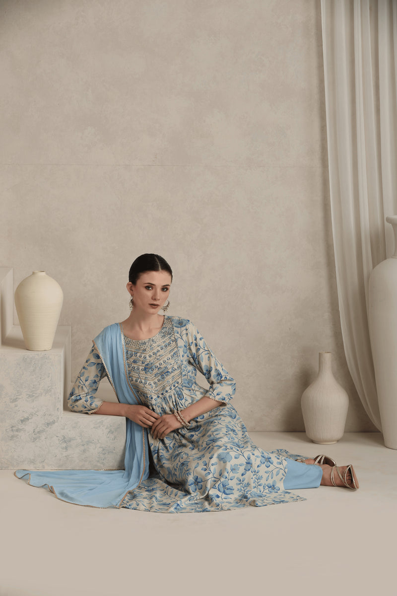 Khushal K Women Floral Printed Regular  Thread Work Kurta set