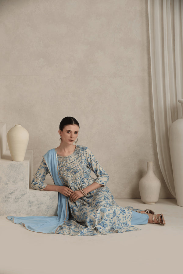Khushal K Women Floral Printed Regular  Thread Work Kurta set