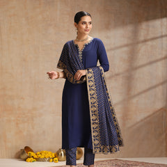 Ethnic Motifs Embroidered V-Neck Thread Work Kurta With Trousers & Dupatta