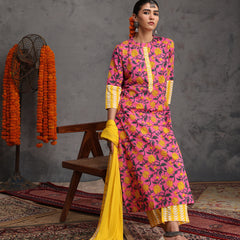 Khushal K Women Cotton Kurta Palazzo Dupatta Set - Pink