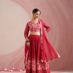 Pink Floral Printed Gotta Patti Ready to Wear Lehenga & Choli With Dupatta