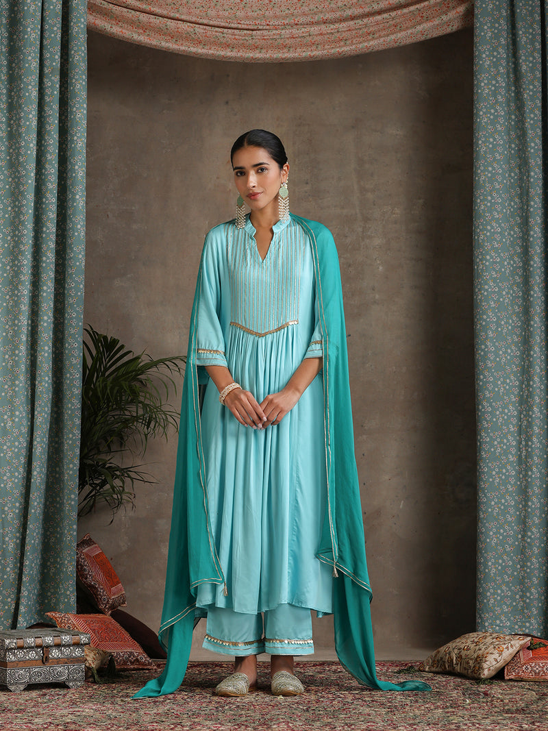 Khushal K Women Embroidered Pleated Gotta Patti Kurta set