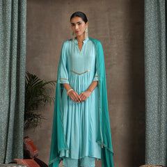 Khushal K Women Embroidered Pleated Gotta Patti Kurta set