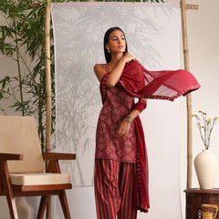 Khushal K Women Cotton kurti and Farshi Salwar with dupatta set - Maroon