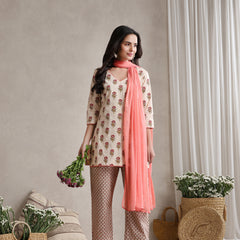 Khushal K Floral Printed V-Neck Pure Cotton Kurta set
