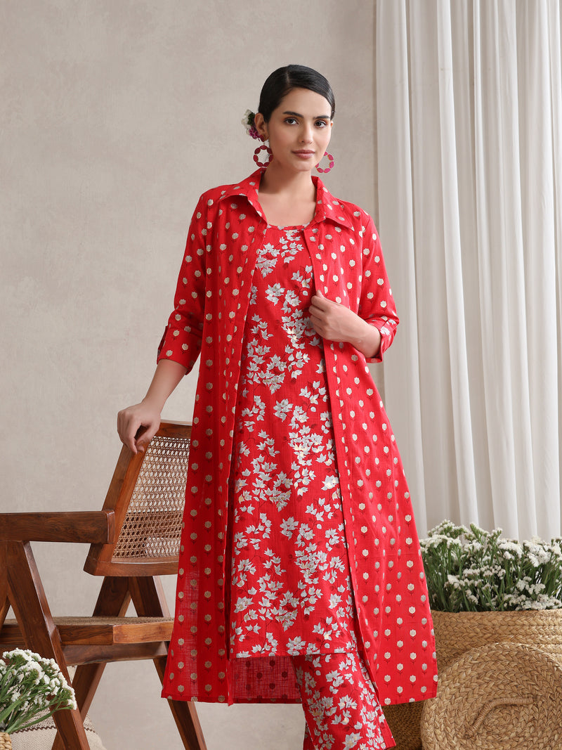 Red Floral & Polka Fusion Cotton Cord Set