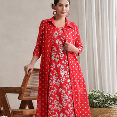 Red Floral & Polka Fusion Cotton Cord Set