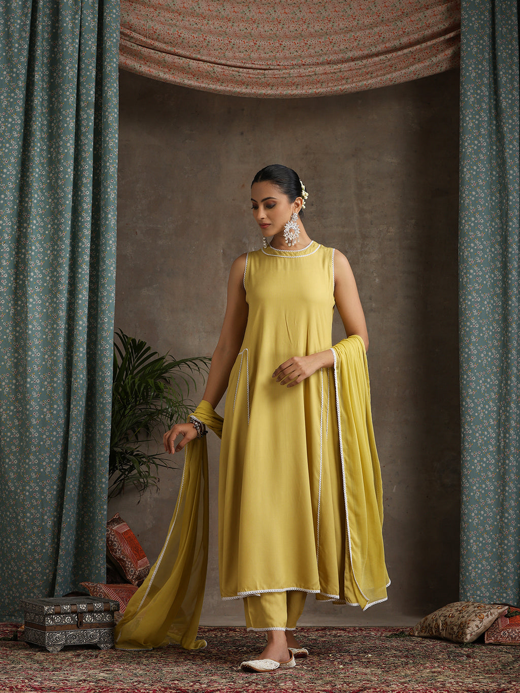 Anarkali Kurta With Palazzos And Dupatta