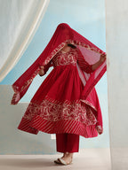 Floral Printed V-Neck Anarkali Kurta with Palazzos & Dupatta