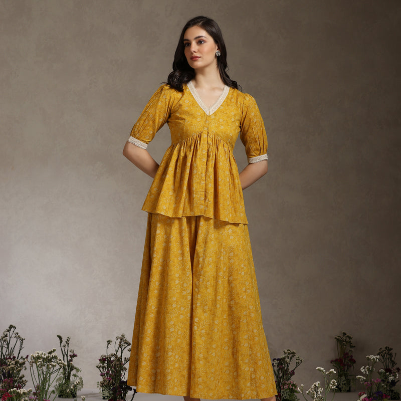 Yellow Printed Co-Ord Set with Lace Detail - Khushal K - Image 7