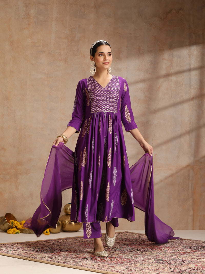 Women Ethnic Motifs Printed Tiered Sequinned Kurta with Trousers & Dupatta