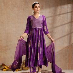 Women Ethnic Motifs Printed Tiered Sequinned Kurta with Trousers & Dupatta
